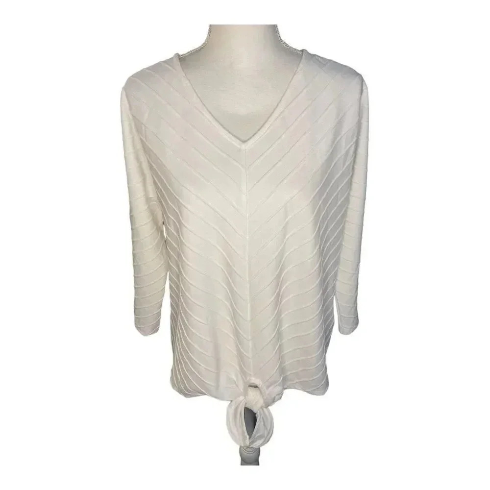 Ruby Rd. Petite‎ medium tie front cream colored long sleeve shirt